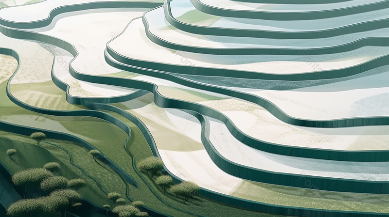 夏季宁静乡村的梯田文艺风插画,插画/手绘图,插画/手绘图库,插画/手绘图下载,插画/手绘